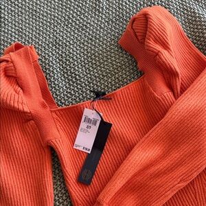 House of Harlow 1960 Orange Ribbed Long Sleeve Dress